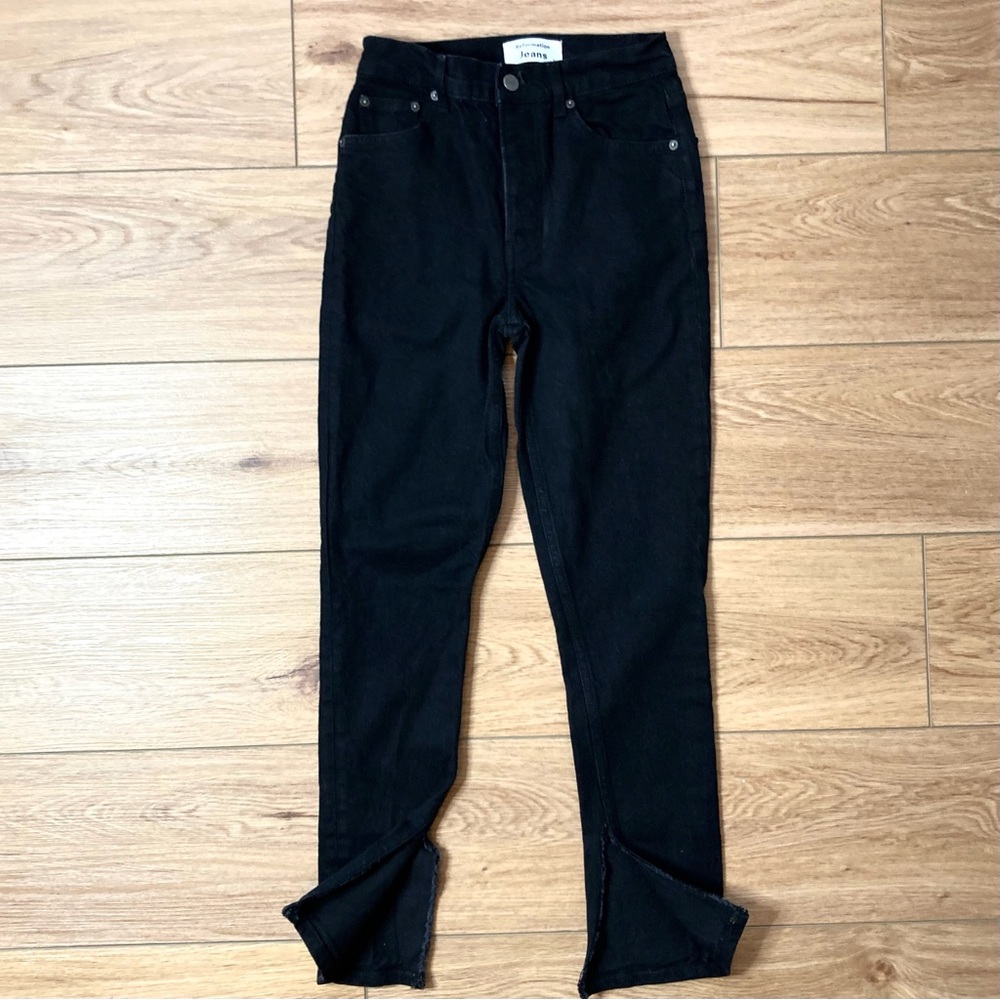 REFORMATION Jeans Serena High Skinny Crop Black Denim Split Hem Size 25